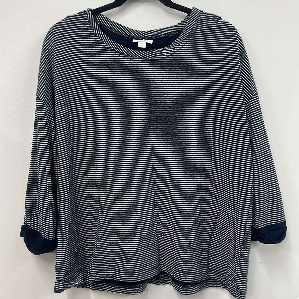 J Jill navy blue and white stripe T-shirt L